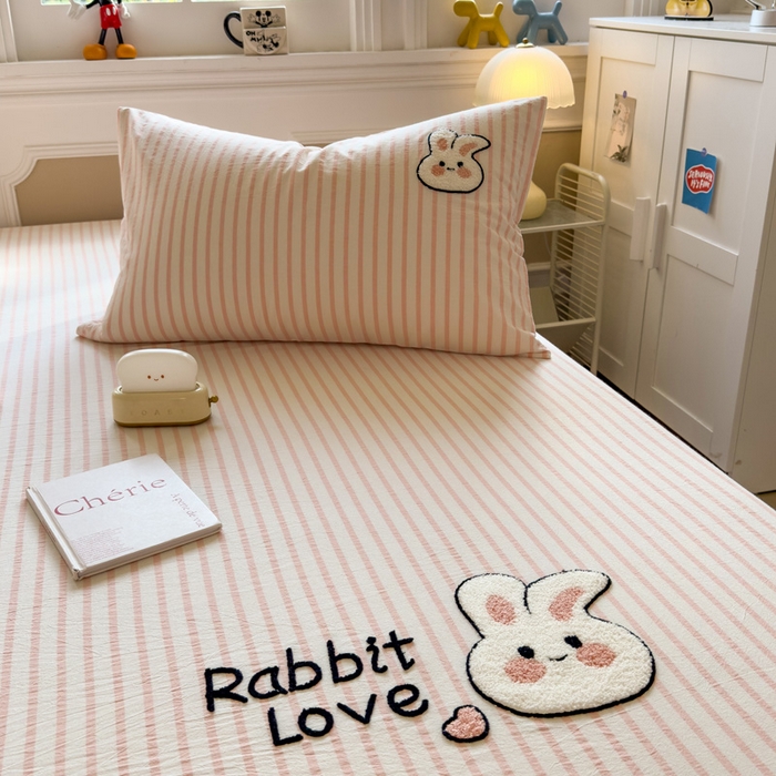 91家纺网 家纺一手货源 找家纺 席世家 2025新款纯棉全棉水洗棉单件床笠单品床笠 水洗棉-可爱兔