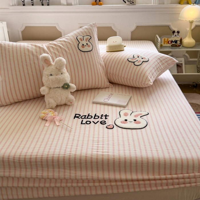 91家纺网 家纺一手货源 找家纺 席世家 2025新款纯棉全棉水洗棉单件床笠单品床笠 水洗棉-可爱兔