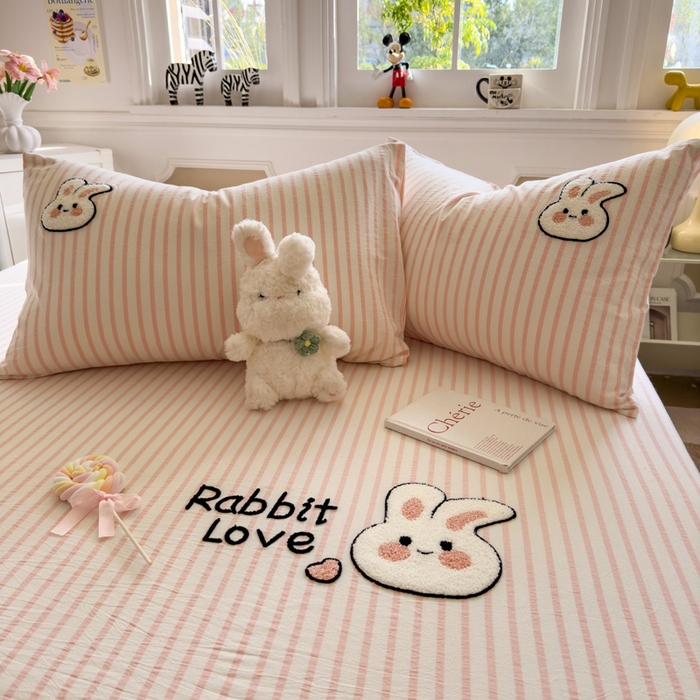 91家纺网 家纺一手货源 找家纺 席世家 2025新款纯棉全棉水洗棉单件床笠单品床笠 水洗棉-可爱兔