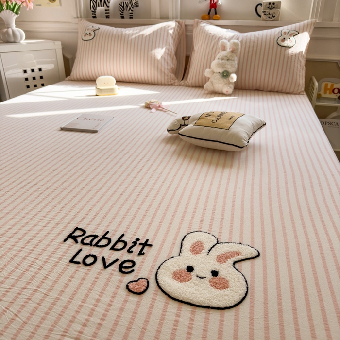 91家纺网 家纺一手货源 找家纺 席世家 2025新款纯棉全棉水洗棉单件床笠单品床笠 水洗棉-可爱兔