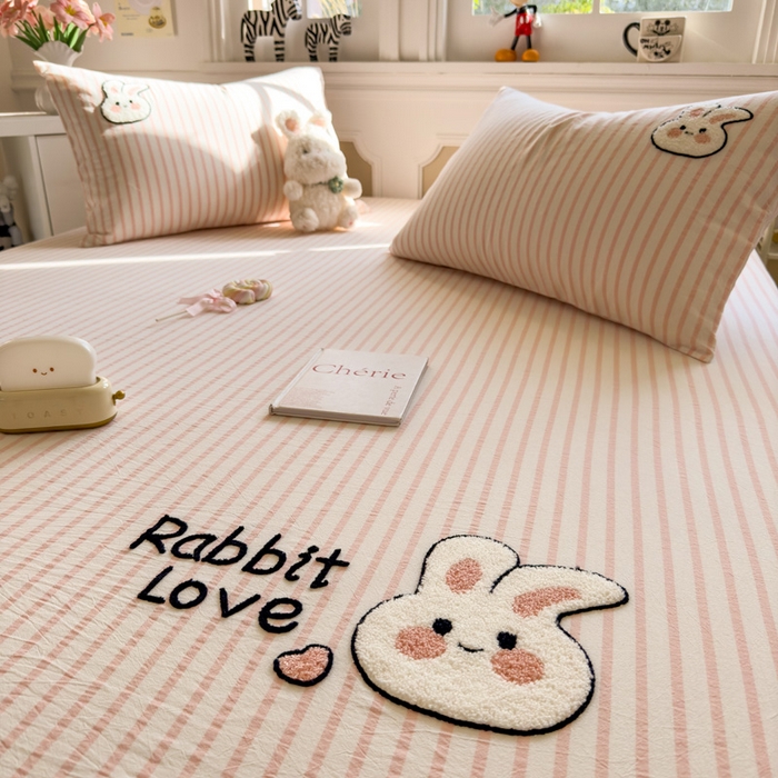 91家纺网 家纺一手货源 找家纺 席世家 2025新款纯棉全棉水洗棉单件床笠单品床笠 水洗棉-可爱兔