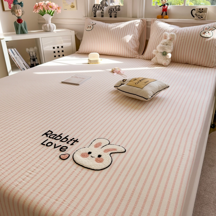 91家纺网 家纺一手货源 找家纺 席世家 2025新款纯棉全棉水洗棉单件床笠单品床笠 水洗棉-可爱兔