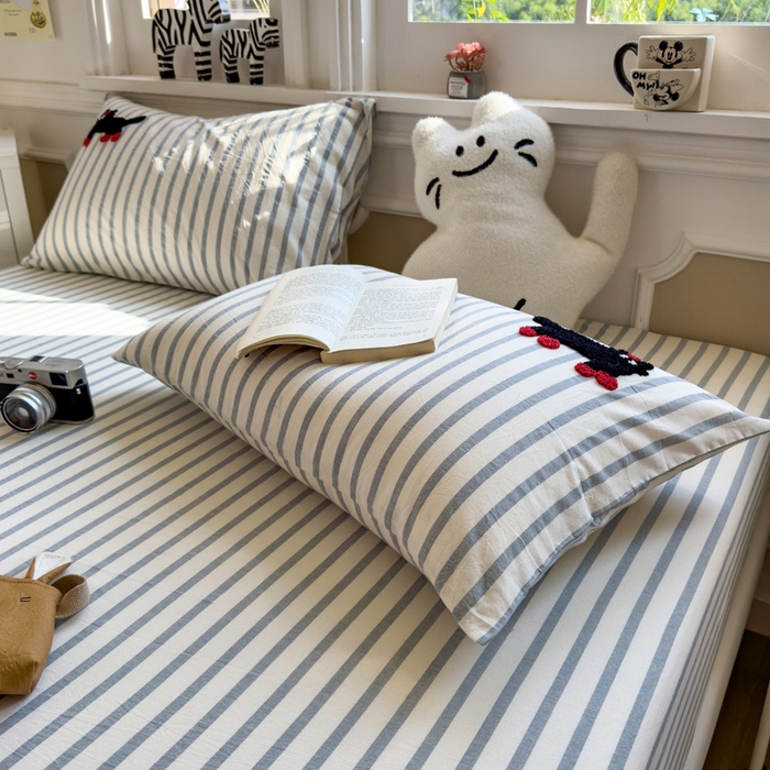 91家纺网 家纺一手货源 找家纺 席世家 2025新款纯棉全棉水洗棉单件床笠单品床笠 水洗棉-小黑猫