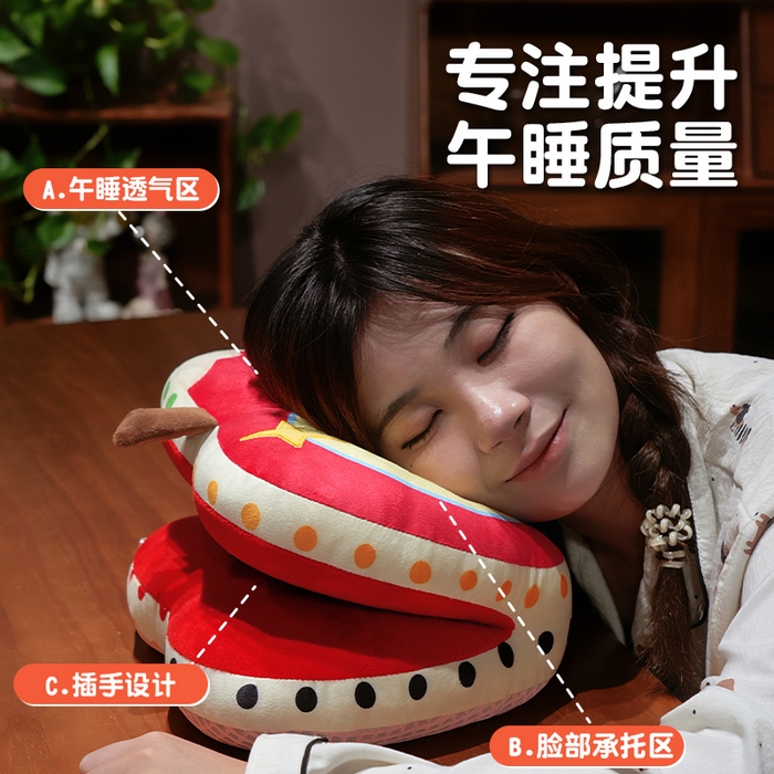91家纺网 家纺一手货源 找家纺 仟亿莱 2025新款印花苹果华夫格双面午睡枕枕头枕芯 华夫格波点苹果