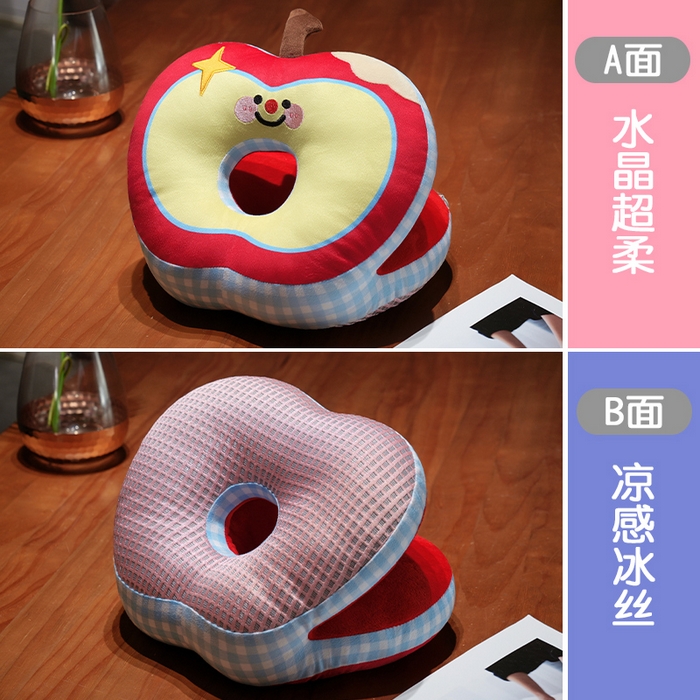 91家纺网 家纺一手货源 找家纺 仟亿莱 2025新款印花苹果华夫格双面午睡枕枕头枕芯 华夫格蓝格苹果