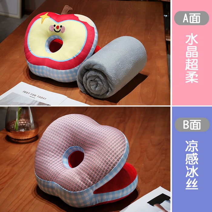 91家纺网 家纺一手货源 找家纺 仟亿莱 2025新款印花苹果华夫格双面午睡枕枕头枕芯 华夫格蓝格苹果