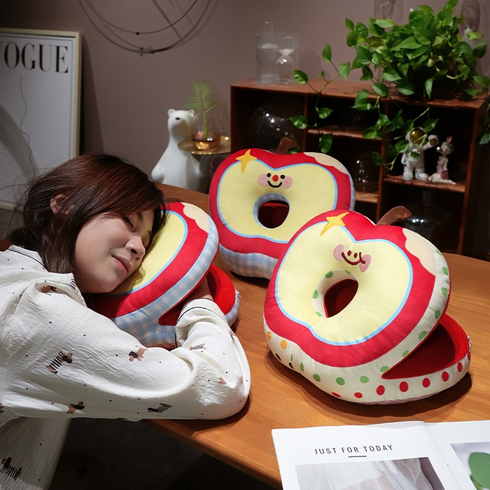 91家纺网 家纺一手货源 找家纺 仟亿莱 2025新款印花苹果华夫格双面午睡枕枕头枕芯 华夫格蓝格苹果