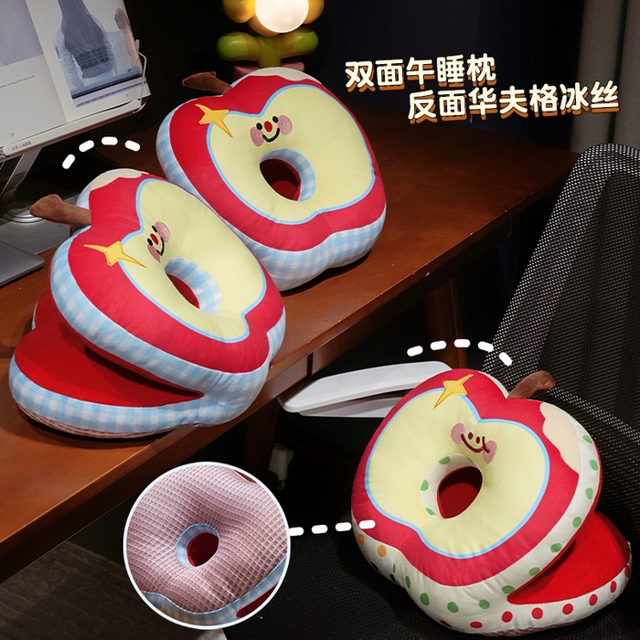 91家纺网 家纺一手货源 找家纺 仟亿莱 2025新款印花苹果华夫格双面午睡枕枕头枕芯 华夫格蓝格苹果