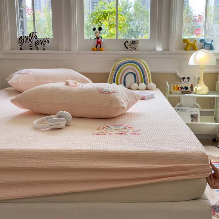 （总）席世家 2025新款全棉纯棉华夫格毛巾绣单件床笠单品床笠