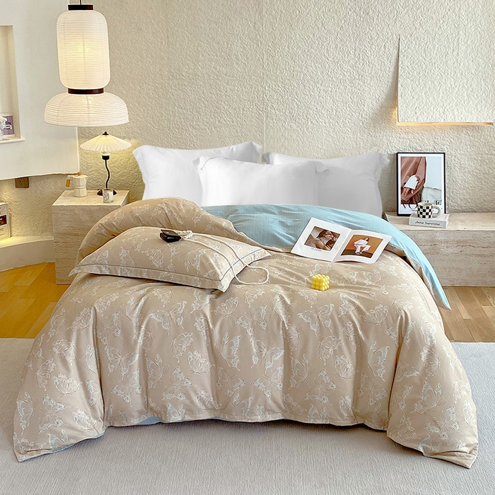 梧桐树 2025新款100%全棉磨毛单被套 蝴蝶咖