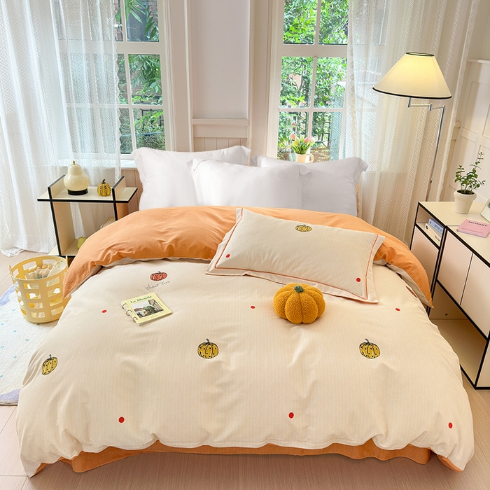 梧桐树 2025新款100%全棉磨毛单被套 南瓜派对