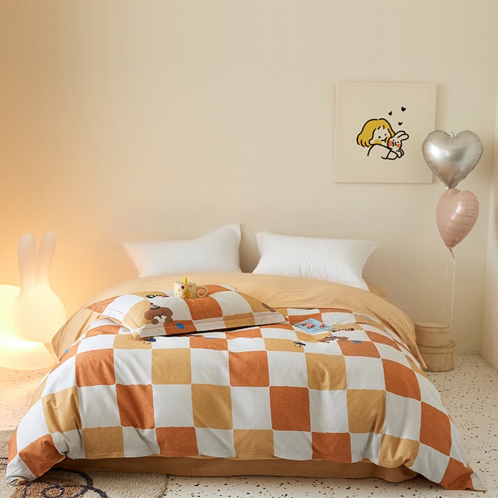 梧桐树 2025新款100%全棉磨毛单被套 皮皮狗  桔