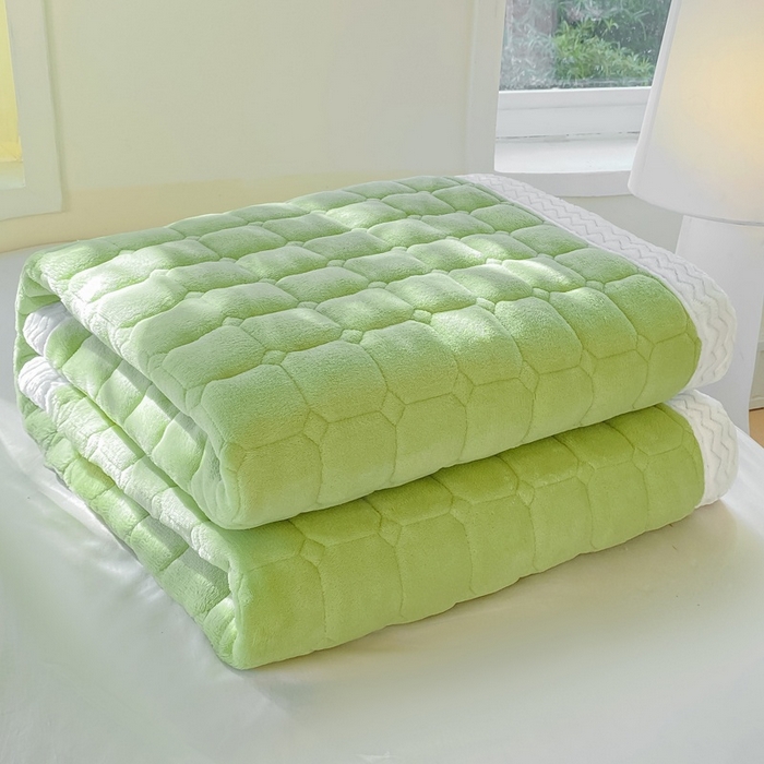 91家纺网 家纺一手货源 找家纺 2025年新款纯色牛奶绒夹棉床垫-风格一 豆绿