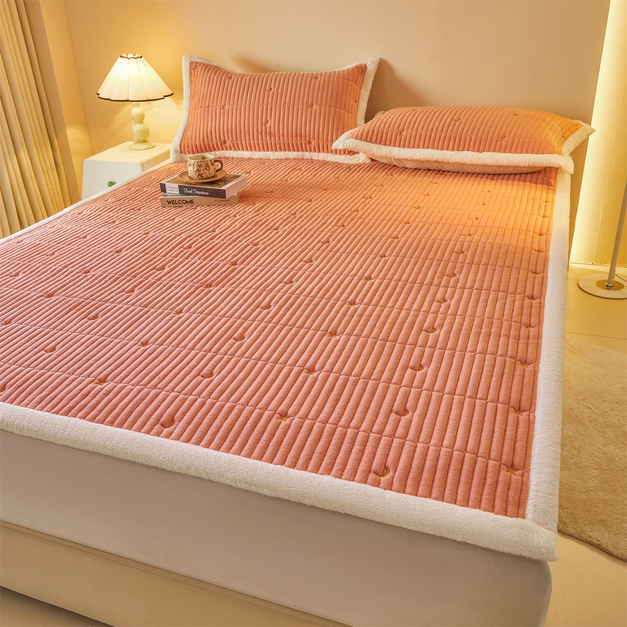 91家纺网 家纺一手货源 找家纺 （总）雯豆家纺 2025秋冬新款刺绣款夹棉床褥床垫床护垫绣花纯色垫子