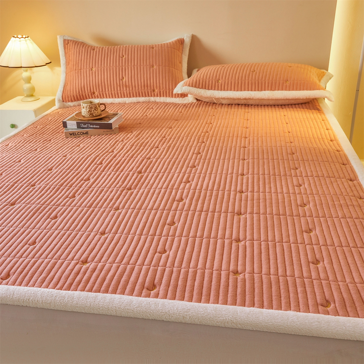 91家纺网 家纺一手货源 找家纺 （总）雯豆家纺 2025秋冬新款刺绣款夹棉床褥床垫床护垫绣花纯色垫子