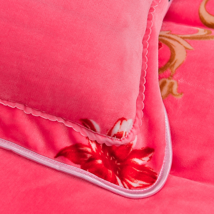 91家纺网 家纺一手货源 找家纺 晚静 2025新款7斤牛奶绒四件套金貂法莱绒床裙款保暖绒三件套  爱恋粉