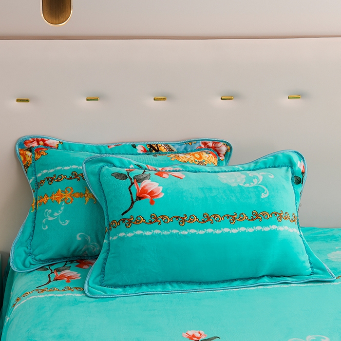 91家纺网 家纺一手货源 找家纺 晚静 2025新款7斤牛奶绒四件套金貂法莱绒床裙款保暖绒三件套  花晨月夕