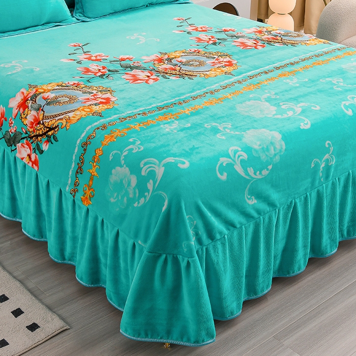 91家纺网 家纺一手货源 找家纺 晚静 2025新款7斤牛奶绒四件套金貂法莱绒床裙款保暖绒三件套  花晨月夕