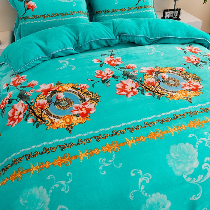 91家纺网 家纺一手货源 找家纺 晚静 2025新款7斤牛奶绒四件套金貂法莱绒床裙款保暖绒三件套  花晨月夕