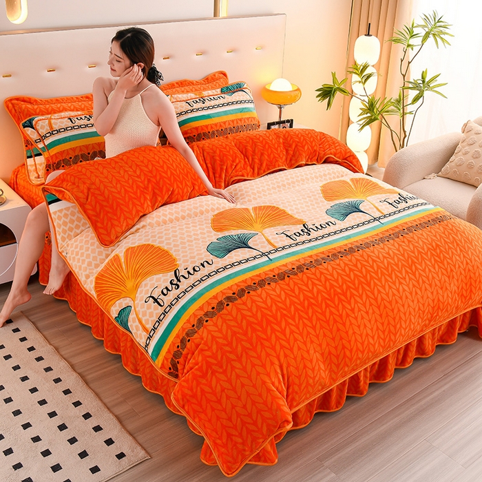 91家纺网 家纺一手货源 找家纺 （总）晚静 2025新款7斤牛奶绒四件套金貂法莱绒床裙款保暖绒三件套 