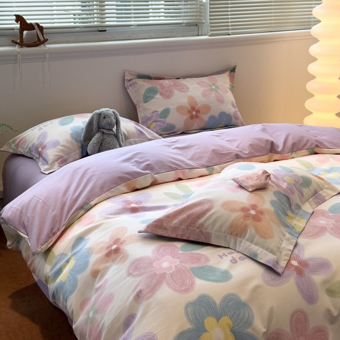 91家纺网 家纺一手货源 找家纺 棉生活家纺 2025新款铂金全棉纯棉磨毛四件套 洛城阳光-紫