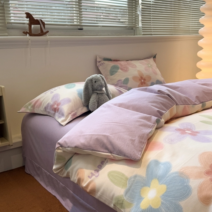 91家纺网 家纺一手货源 找家纺 棉生活家纺 2025新款铂金全棉纯棉磨毛四件套 洛城阳光-紫