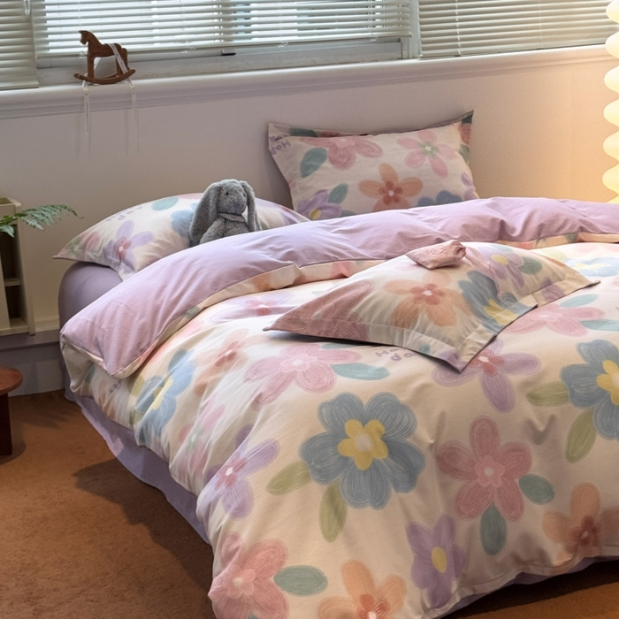 91家纺网 家纺一手货源 找家纺 棉生活家纺 2025新款铂金全棉纯棉磨毛四件套 洛城阳光-紫