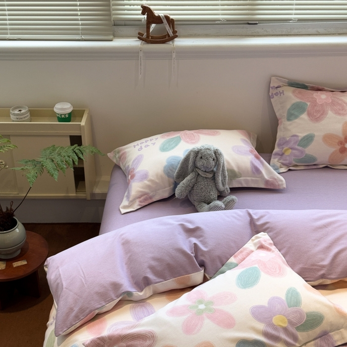 91家纺网 家纺一手货源 找家纺 棉生活家纺 2025新款铂金全棉纯棉磨毛四件套 洛城阳光-紫