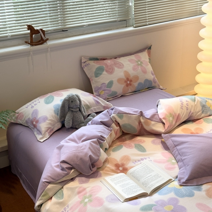 91家纺网 家纺一手货源 找家纺 棉生活家纺 2025新款铂金全棉纯棉磨毛四件套 洛城阳光-紫