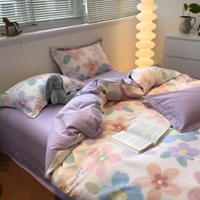 91家纺网 家纺一手货源 找家纺 棉生活家纺 2025新款铂金全棉纯棉磨毛四件套 洛城阳光-紫