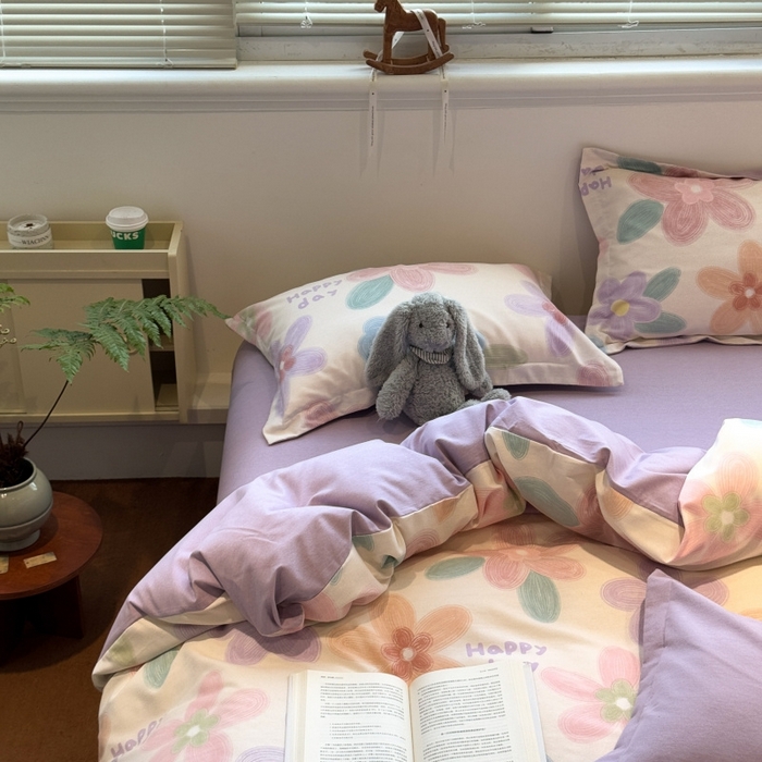 91家纺网 家纺一手货源 找家纺 棉生活家纺 2025新款铂金全棉纯棉磨毛四件套 洛城阳光-紫