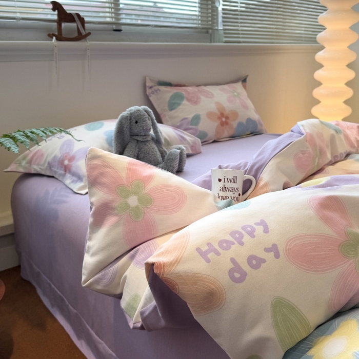 91家纺网 家纺一手货源 找家纺 棉生活家纺 2025新款铂金全棉纯棉磨毛四件套 洛城阳光-紫