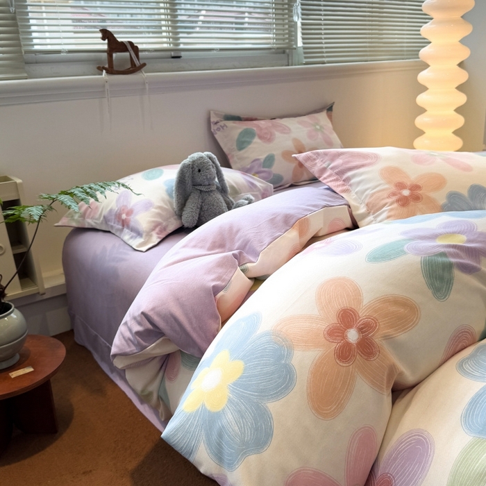 91家纺网 家纺一手货源 找家纺 棉生活家纺 2025新款铂金全棉纯棉磨毛四件套 洛城阳光-紫