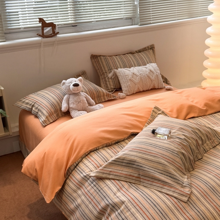 91家纺网 家纺一手货源 找家纺 棉生活家纺 2025新款铂金全棉纯棉磨毛四件套 莫卡迪-桔