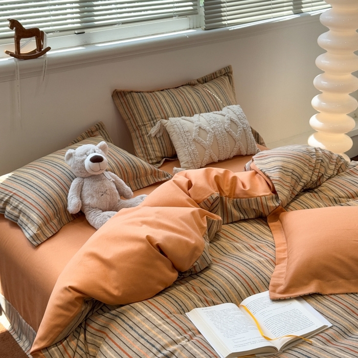 91家纺网 家纺一手货源 找家纺 棉生活家纺 2025新款铂金全棉纯棉磨毛四件套 莫卡迪-桔