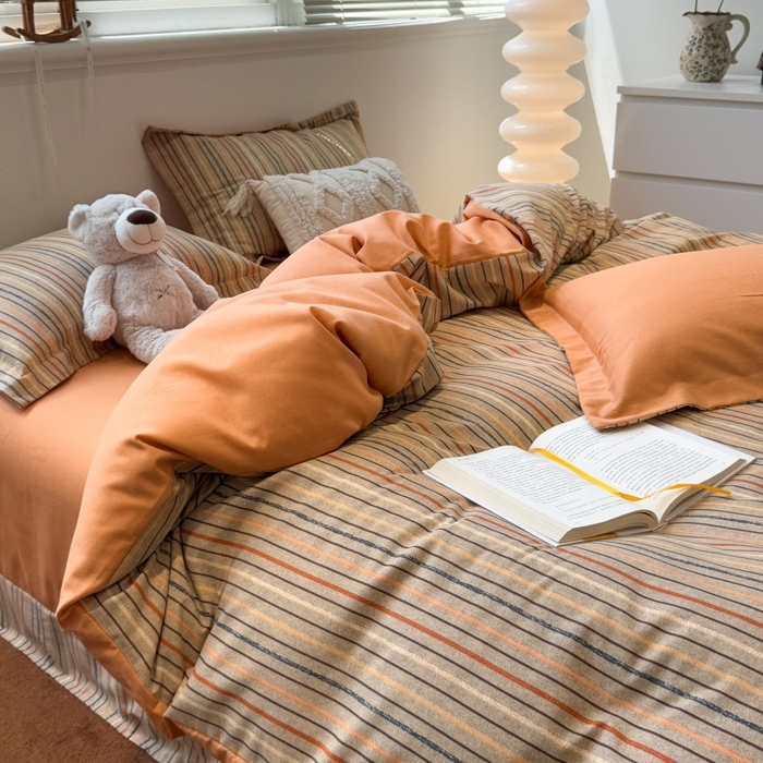 91家纺网 家纺一手货源 找家纺 棉生活家纺 2025新款铂金全棉纯棉磨毛四件套 莫卡迪-桔