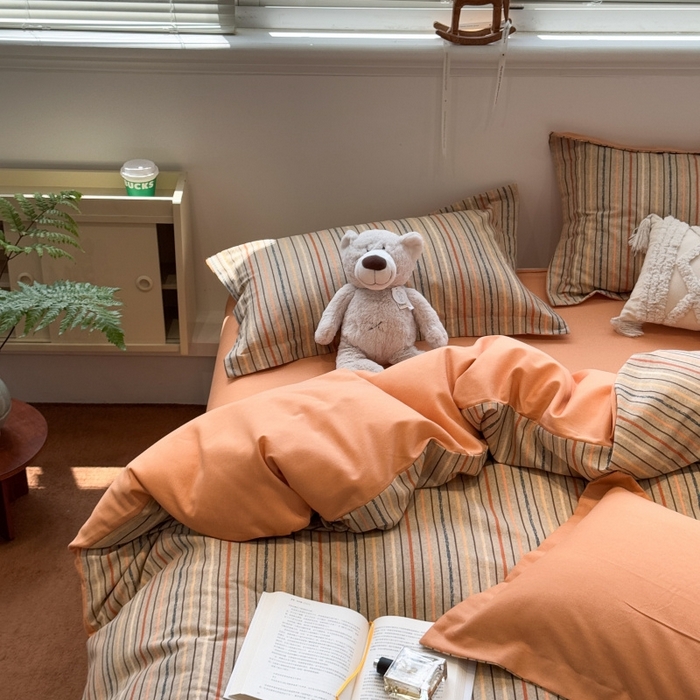 91家纺网 家纺一手货源 找家纺 棉生活家纺 2025新款铂金全棉纯棉磨毛四件套 莫卡迪-桔