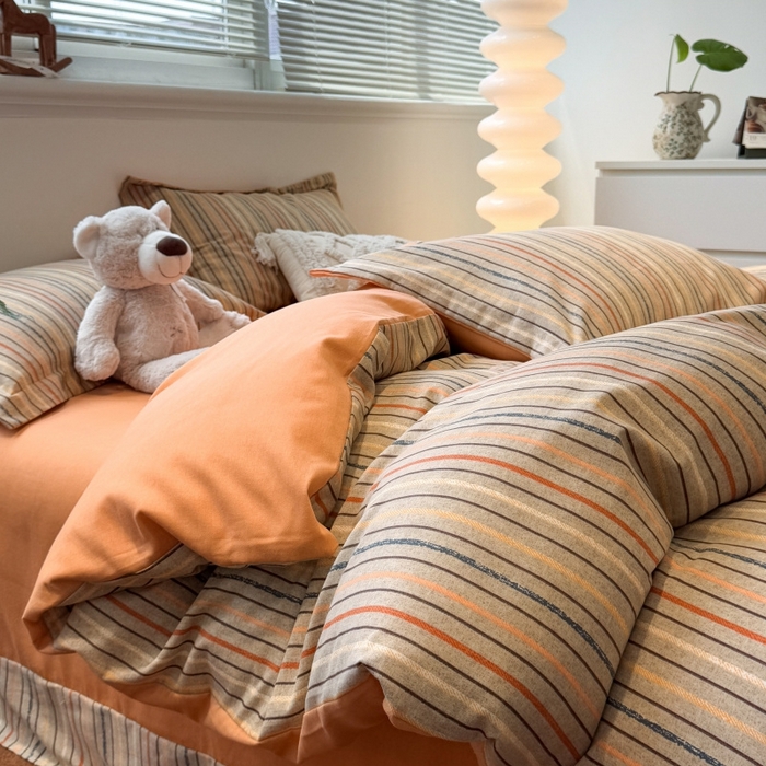 91家纺网 家纺一手货源 找家纺 棉生活家纺 2025新款铂金全棉纯棉磨毛四件套 莫卡迪-桔