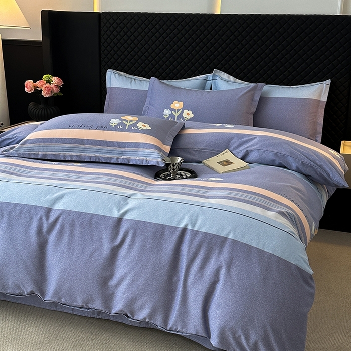 91家纺网 家纺一手货源 找家纺 棉生活家纺 2025新款铂金全棉纯棉磨毛四件套 浅艺雏菊