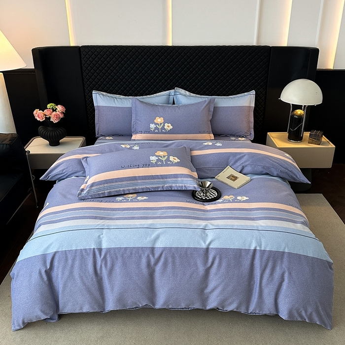 91家纺网 家纺一手货源 找家纺 棉生活家纺 2025新款铂金全棉纯棉磨毛四件套 浅艺雏菊