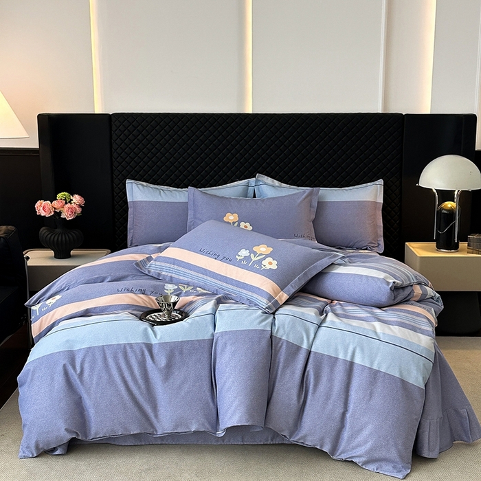 91家纺网 家纺一手货源 找家纺 棉生活家纺 2025新款铂金全棉纯棉磨毛四件套 浅艺雏菊