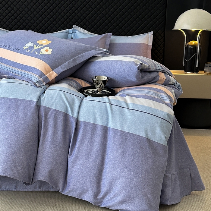 91家纺网 家纺一手货源 找家纺 棉生活家纺 2025新款铂金全棉纯棉磨毛四件套 浅艺雏菊