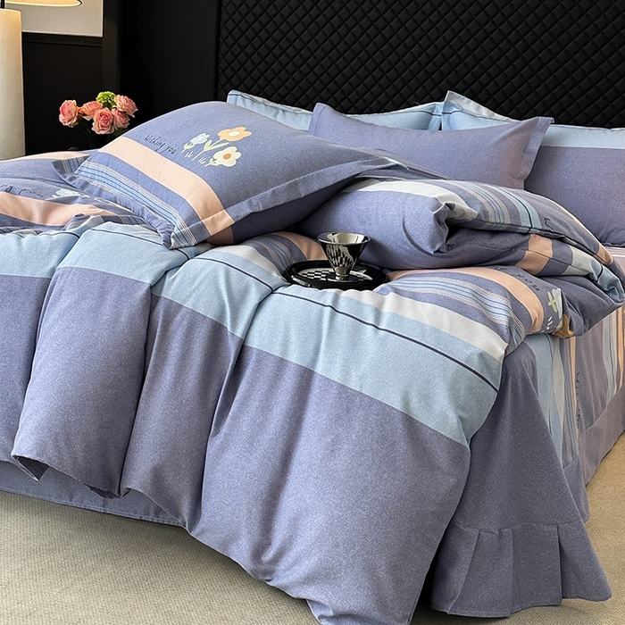 91家纺网 家纺一手货源 找家纺 棉生活家纺 2025新款铂金全棉纯棉磨毛四件套 浅艺雏菊