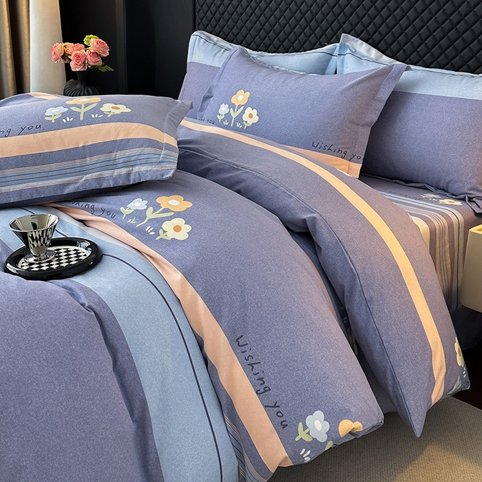 91家纺网 家纺一手货源 找家纺 棉生活家纺 2025新款铂金全棉纯棉磨毛四件套 浅艺雏菊