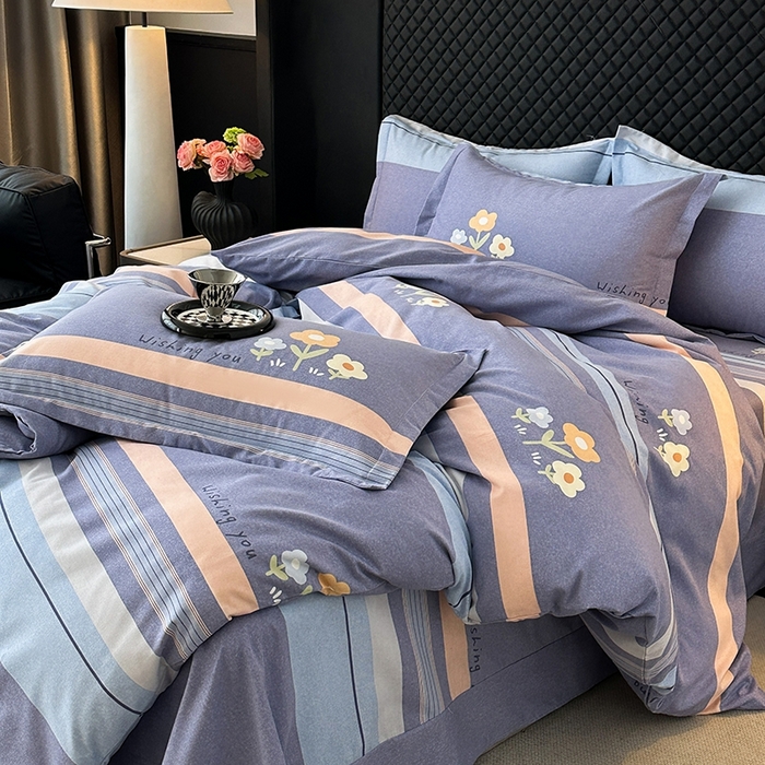 91家纺网 家纺一手货源 找家纺 棉生活家纺 2025新款铂金全棉纯棉磨毛四件套 浅艺雏菊