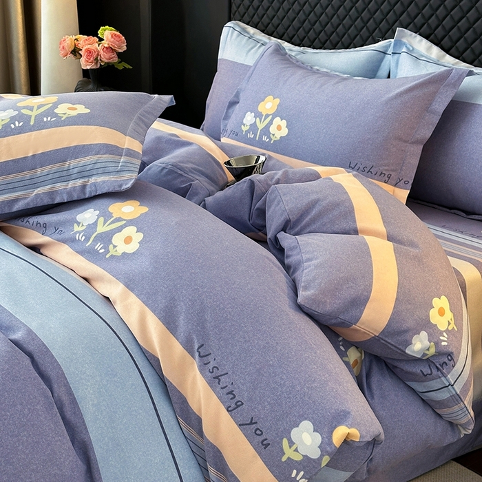 91家纺网 家纺一手货源 找家纺 棉生活家纺 2025新款铂金全棉纯棉磨毛四件套 浅艺雏菊