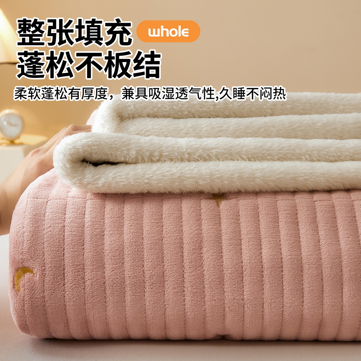 91家纺网 家纺一手货源 找家纺 雯豆家纺 2025秋冬新款刺绣款夹棉床褥床垫床护垫绣花纯色垫子 繁星-豆沙