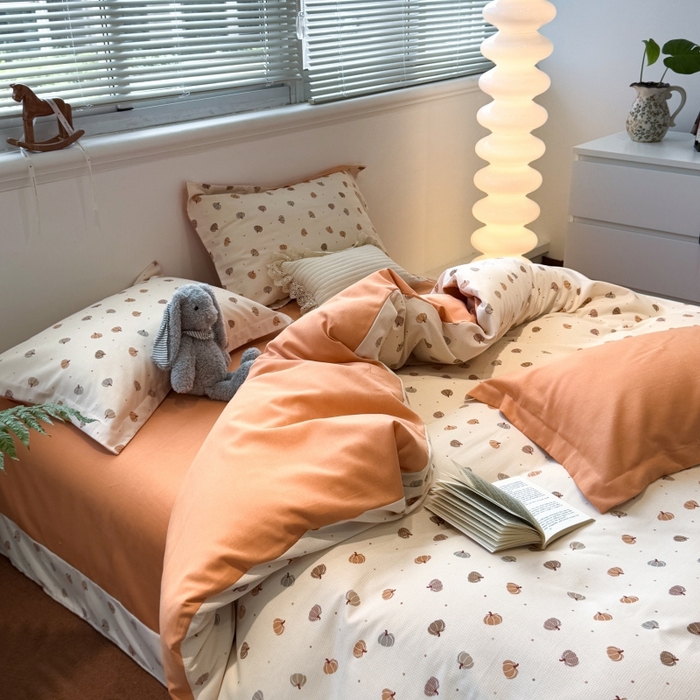 91家纺网 家纺一手货源 找家纺 棉生活家纺 2025新款铂金全棉纯棉磨毛四件套 小南瓜