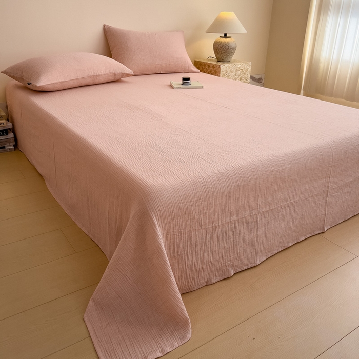 91家纺网 家纺一手货源 找家纺 席世家 2025新款皱皱纱单品床单单件床单 芭乐粉