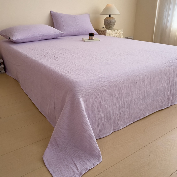 91家纺网 家纺一手货源 找家纺 席世家 2025新款皱皱纱单品床单单件床单 梦幻紫